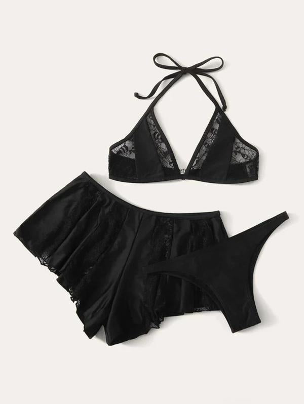 V-Neck Bandage Lace Split-Joint Split Type Bikini Swimsuit