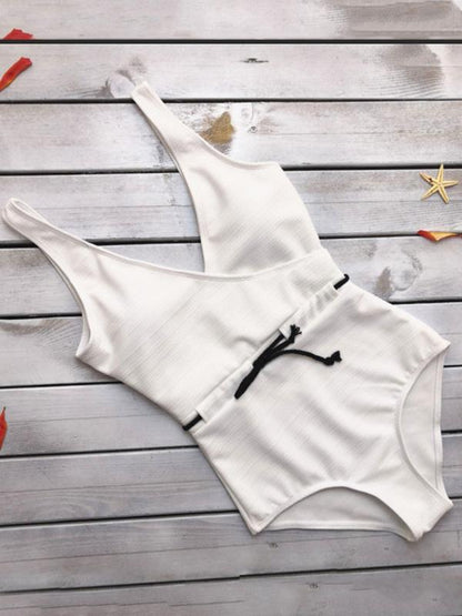 Ribbed Wrap Plain One-piece Swimwear