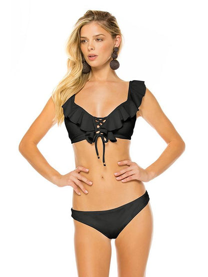 Bandage Solid Falbala Bikinis Swimwear