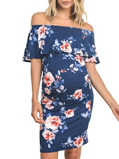 Maternity Printed Off-the-shoulder Mini Dress