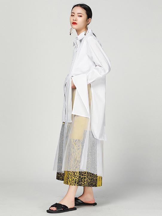 Cropped Split-joint Split-front Lapel Long Blouse