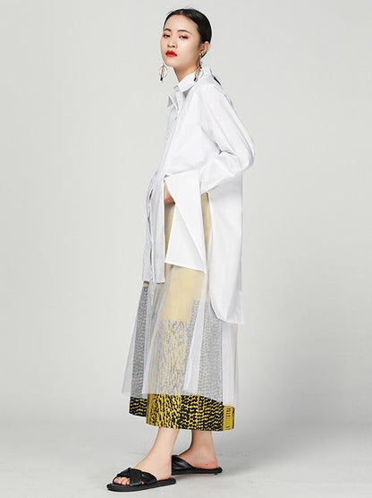 Cropped Split-joint Split-front Lapel Long Blouse