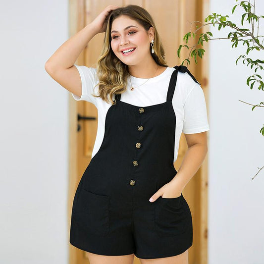 Plus Size Pockets Thin Wide Leg Overalls