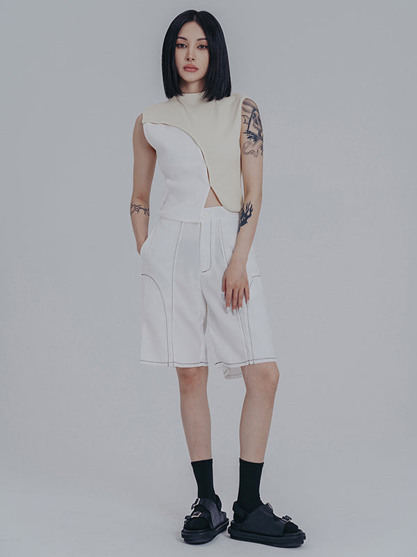 Simple Loose Contrast Color Striped Shorts