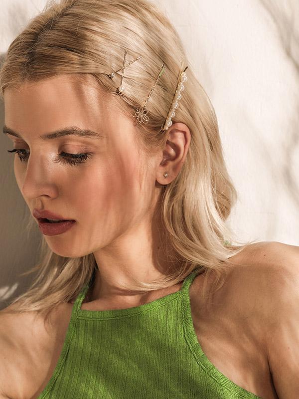 Vintage Flower Imitation Pearls Barrette Suit