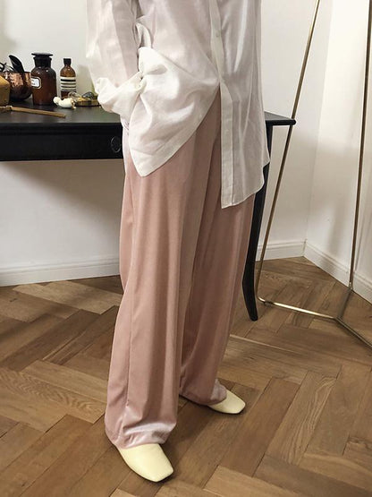 Velvet Wide-leg Loose Solid Empire Pants