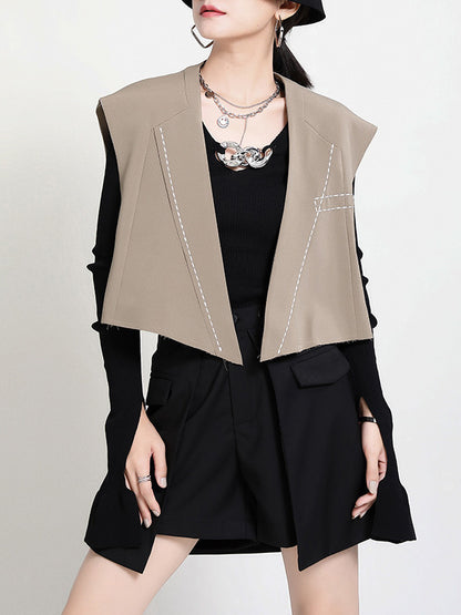 Urban Solid Color V-Neck Sleeveless Short Vest Outwear
