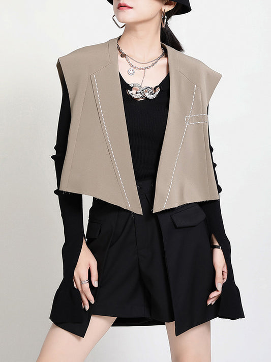 Urban Solid Color V-Neck Sleeveless Short Vest Outwear