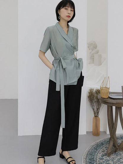 Literary Lace-up Slim Shirt