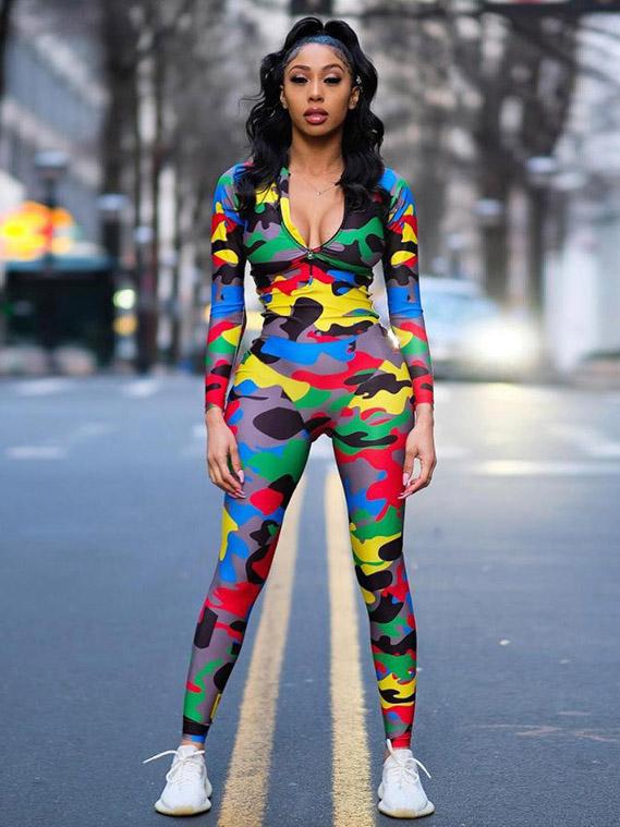 Empire Camouflage Zipper Jumpsuits