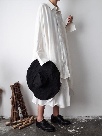 Urban Loose White Lapel Long Blouse