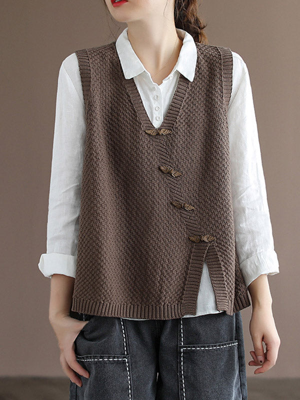 Simple Asymmetric Solid Color V-Neck Sleeveless Vest Tops