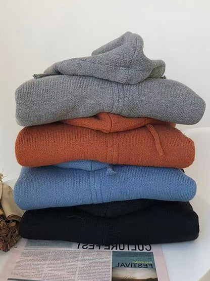 Fashion Solid Knitted Long Sleeves Hooded Outerwear