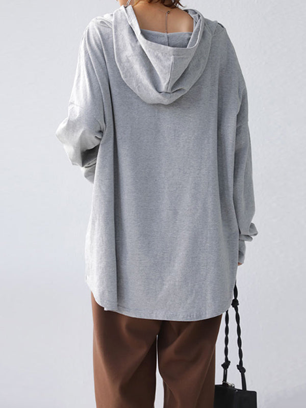 Simple Casual Solid Color Heaps Collar Long Sleeves Hoodies
