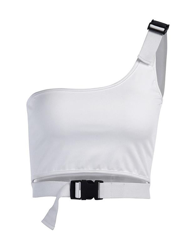 Fashion Punk Solid One-Shoulder Vest Top