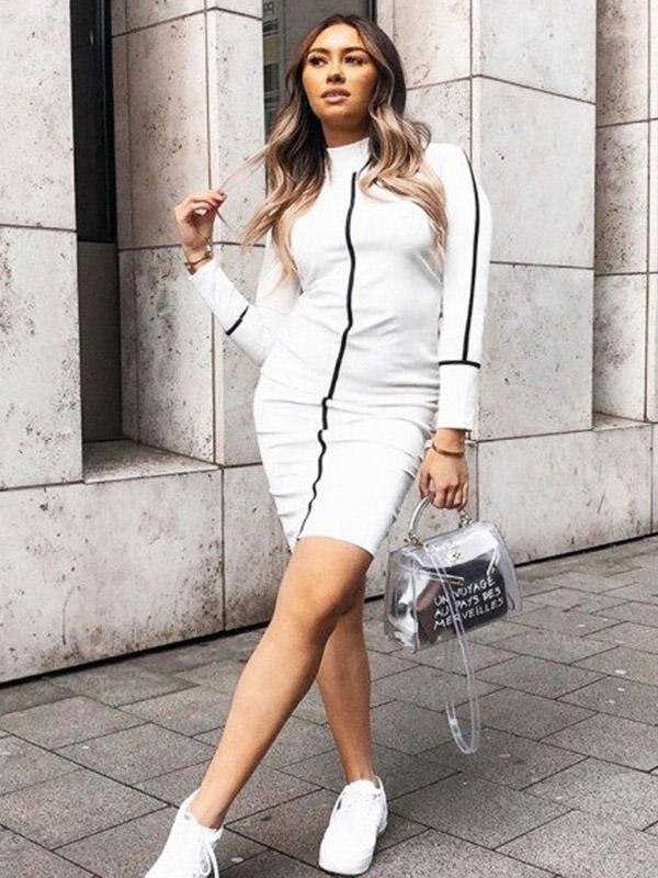 Solid Hip-package Midi Dress