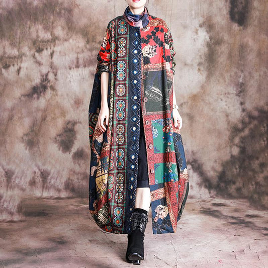Buykud Casual Beautiful Printed Irregular Stitching Coat