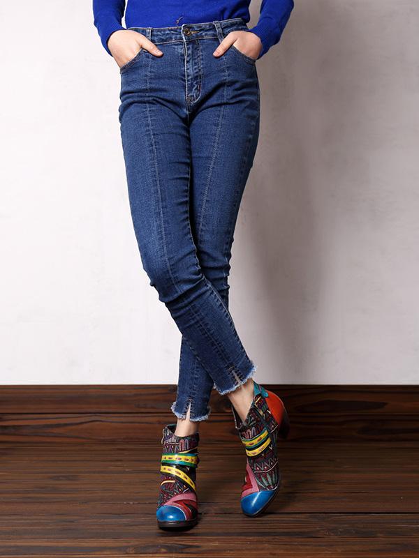 Vintage Split-joint Zipper Mid Heels Booties