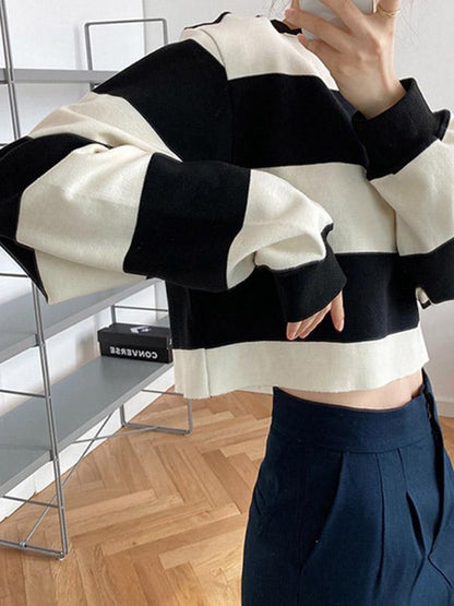 Loose Striped Short Sweatshirts