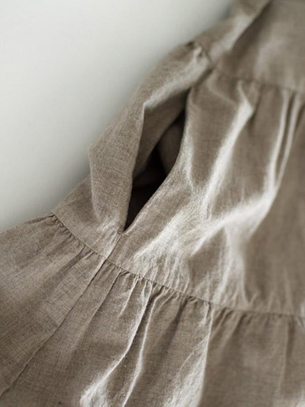 Vintage Split-joint Ruffled Lapel Long Linen Dress