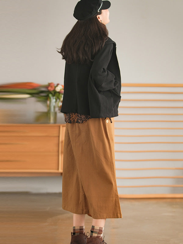 Casual Loose Solid Color Hooded Split-Joint Zipper Outerwear
