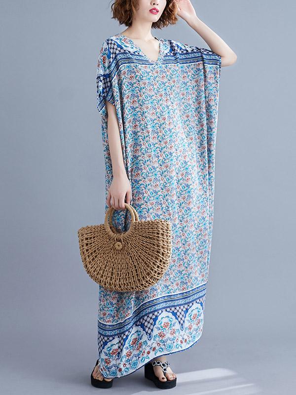 New Printed Batwing Sleeve Maxi Dress