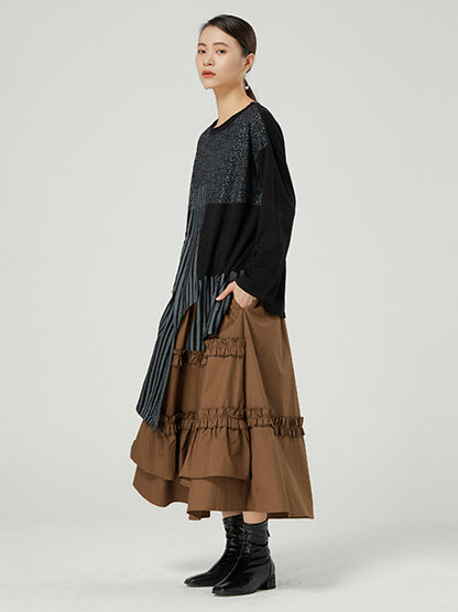 Casual Ruffled Loose Solid Color Skirts