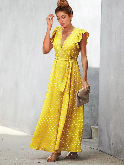 High Waist Polka Dot Maxi Dress