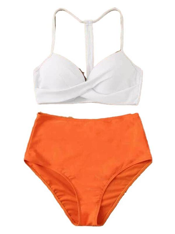 Solid Color Split-Joint Split Bikini Swimsuit
