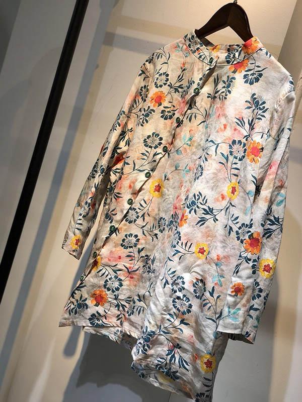 Fresh Oblique Printed Linen Blouses