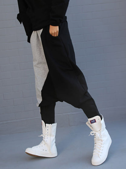 Casual Cool Split-Joint Color Matching Wide Legs Harem Pants