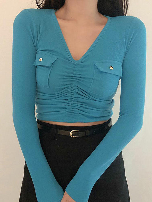 Drawstring  Pockets Long Sleeves Drawstring  Tees