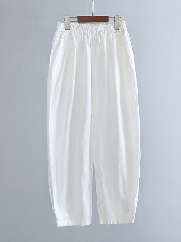 Casual Loose Solid Color High Waisted Cropped Pants