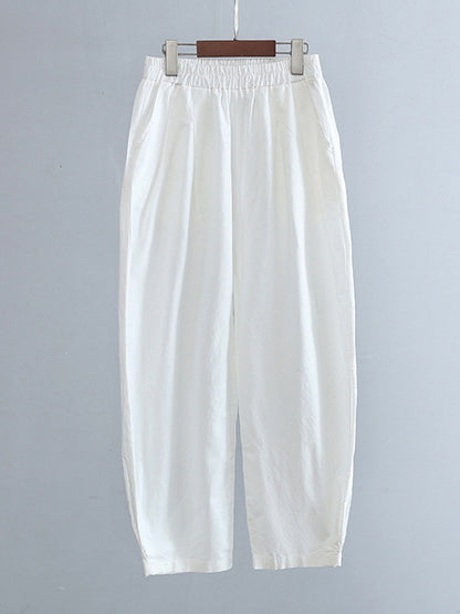 Casual Loose Solid Color High Waisted Cropped Pants