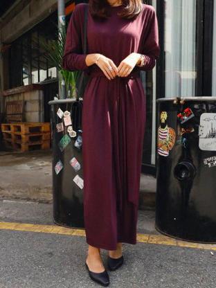 Loose Plus Size Twisting Solid Midi Dresses