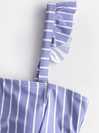 Ruffle High Waisted Stripe Plaid Bikini Swimsuit