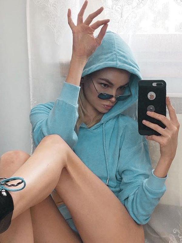 Solid Bare Midriff Hoodie&Pants Sports Suits