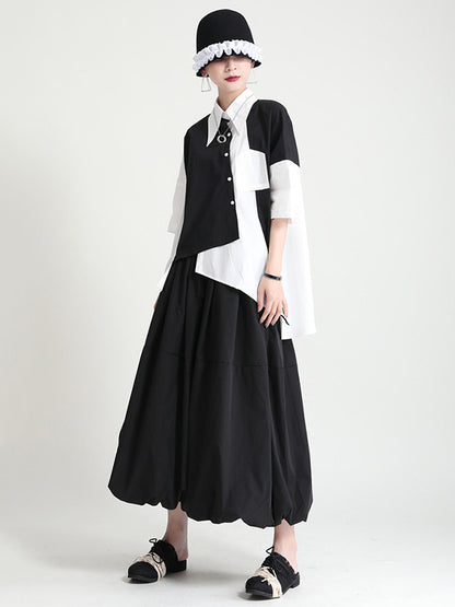 Urban Split-Joint Buttoned Asymmetric Lapel Blouses