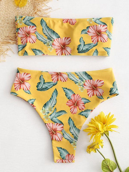 Bandeau High Cut Printed Bikinis Swimwear