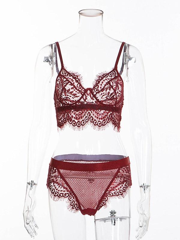 Eyelash Lace See-Through Lingerie Set