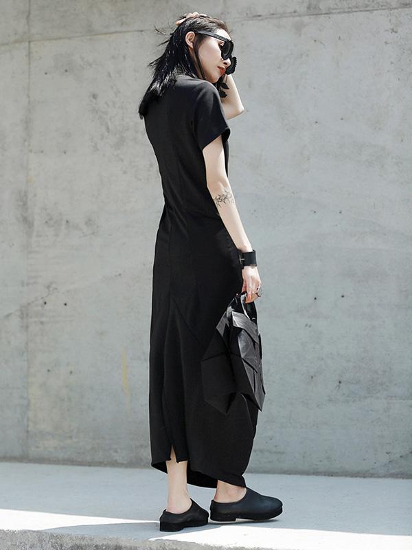 Simple Black Winkled Long Dress