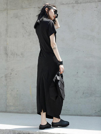 Simple Black Winkled Long Dress