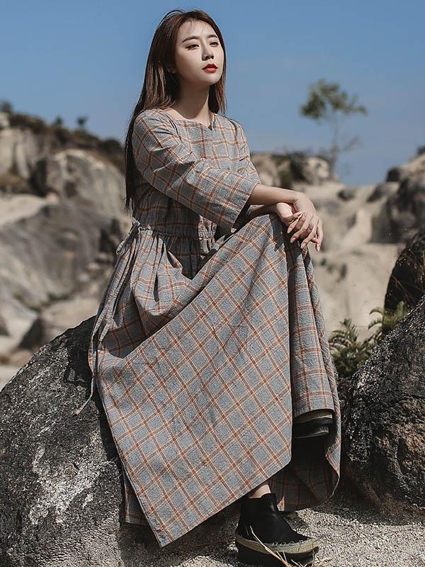 Artistic Retro Solid Irregularity Neck Dress