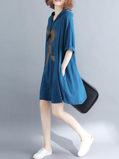 Loose Printed Hoodie Dress