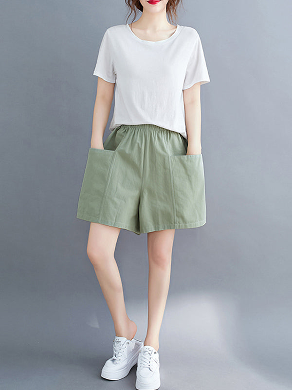 Casual Solid Color With Pocket Wide Leg Shorts