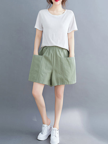 Casual Solid Color With Pocket Wide Leg Shorts