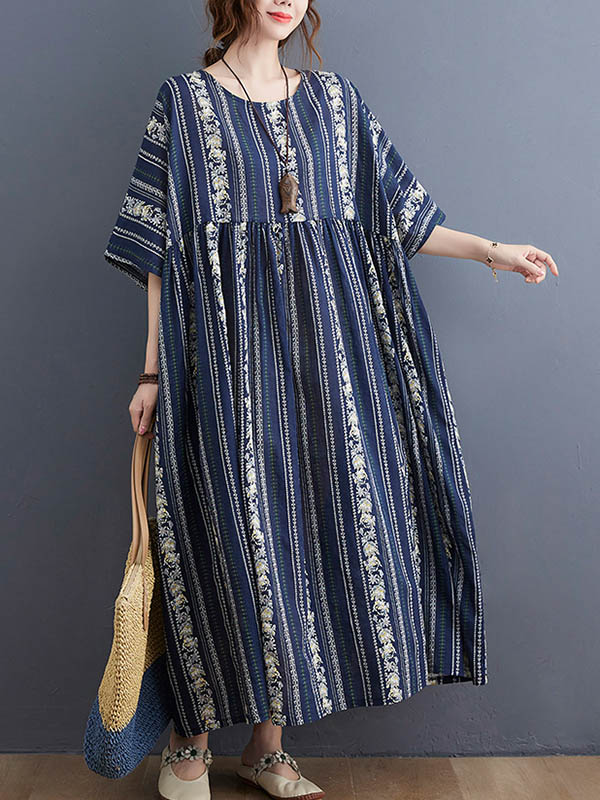 Original Floral Split-Joint Short Sleeve Maxi Dress