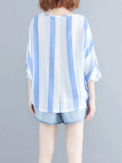 Loose Striped Batwing Sleeves Shirt