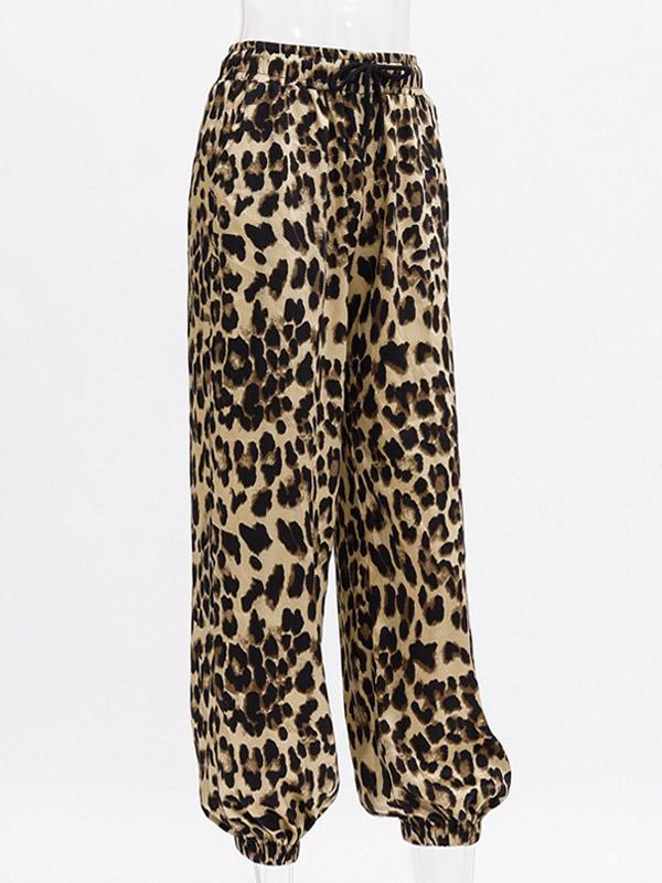 Leopard Printed Wide Leg Athletic Pants