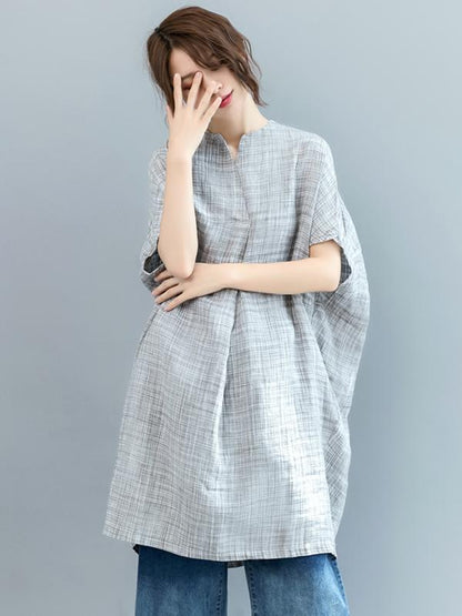 Loose Batwing Plaid Dress